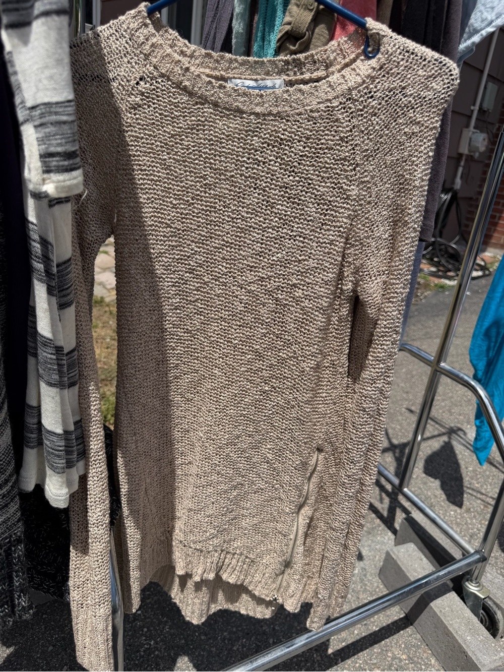 Women's Beige Knit Long-Sleeve Sweater